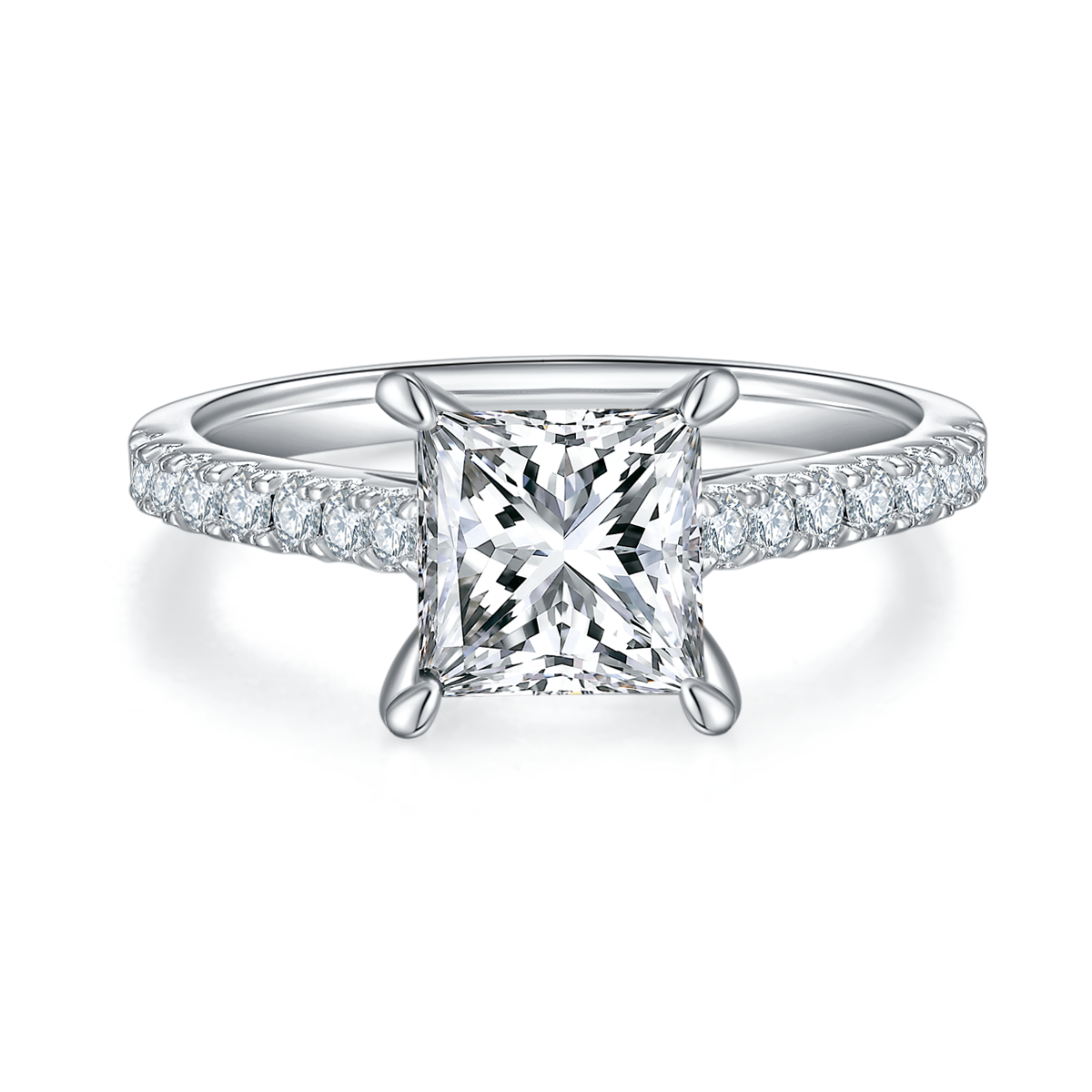 Micro inlaid square S925 silver plated white gold moissanite diamond women's ring 2.0 carats D-grade